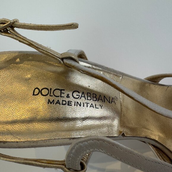 Dolce & Gabbana Beige Slingbacks with Gold Accent, EU 40 - Picture 8 of 16